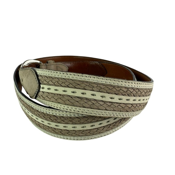 Genuine BARCELINO Taupe Braided Nubuck Leather Belt 44 Large - Picture 3 of 9